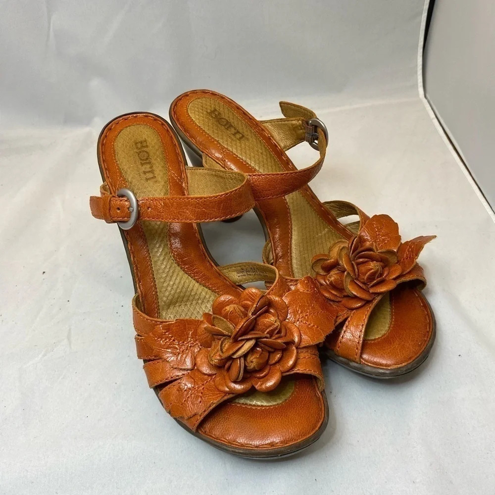 Born Women's Heels in Orange with Floral Design - Picture 2 of 7